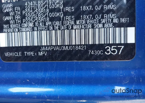 2021 Mitsubishi Outlander Sport 2.0 Se 2Wd from USA, damaged, VIN JA4APVAU3MU018421